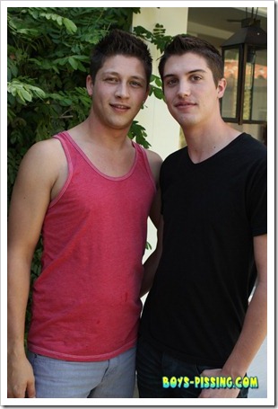 boys pissing - Riley pisses all over Wesleys hard cock (1)